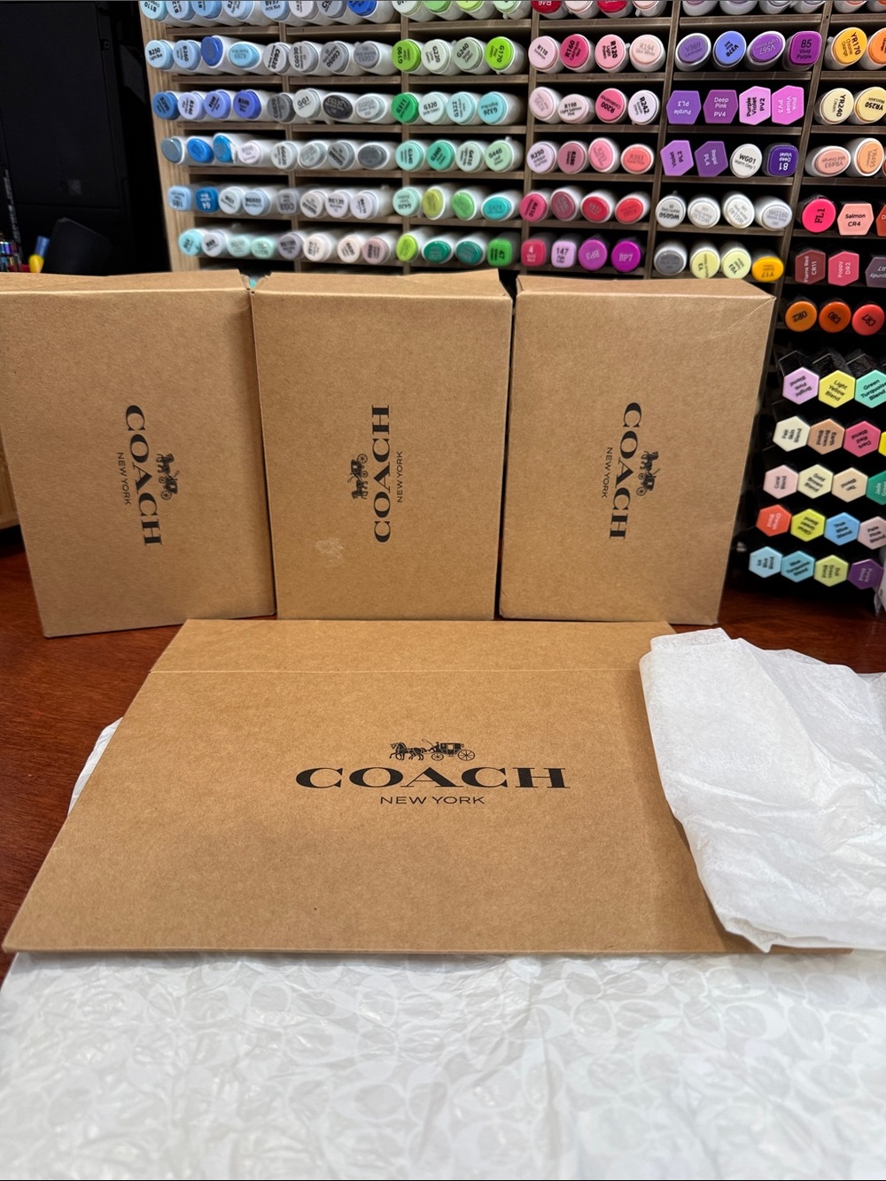 Coach Brown Kraft Gift Boxes with Black Logo - Set of 4